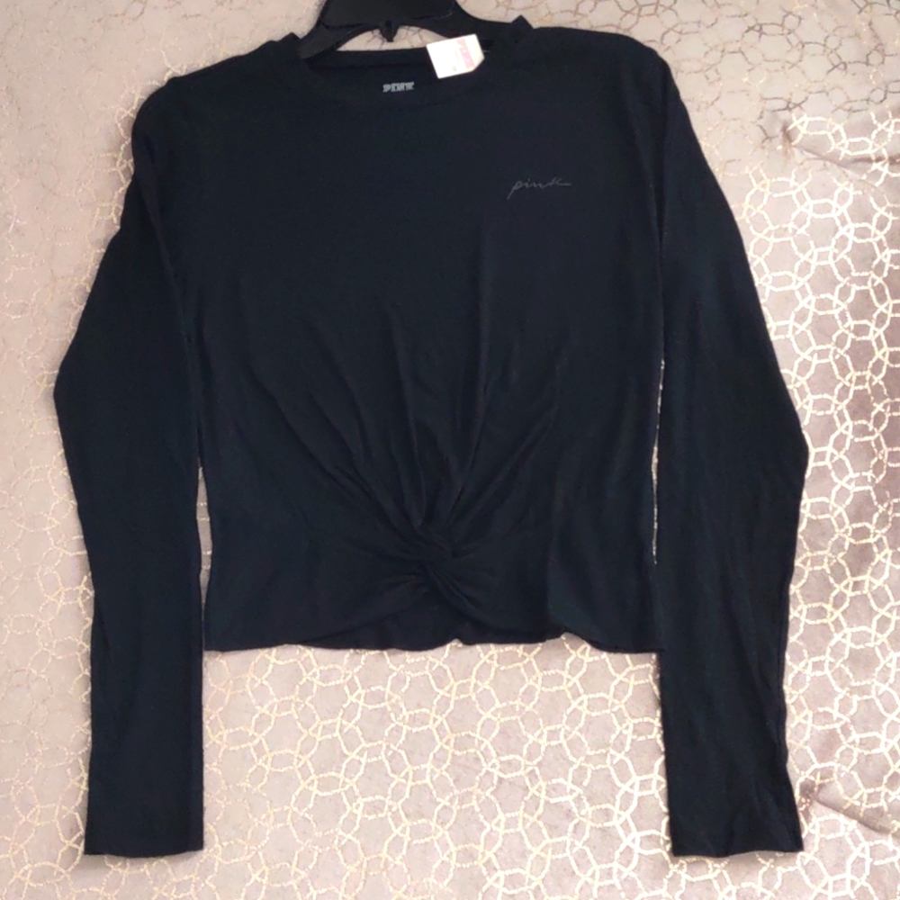 VS PINK Tie Front Knot Cropped Longsleeve T-shirt NWT